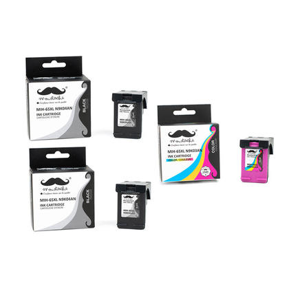 Compatible HP 65XL Ink Cartridges, Black (2X) and Tri-Color (1X) Combo, Moustache Brand - High Yield