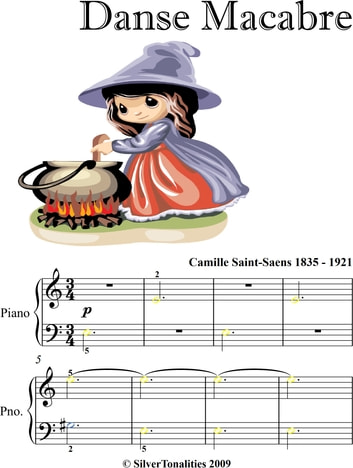 Danse Macabre Camille Saint Saens Easy Piano Sheet Music with Colored Notation