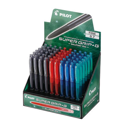 Pilot Super Grip G Ballpoint Pen with Neon Cap, Assorted Colors, 60/Pack - 0.7 mm