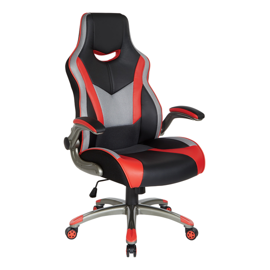 OSP Home Furnishings Uplink Red Contemporary Ergonomic Adjustable Height Swivel Headrest Chair