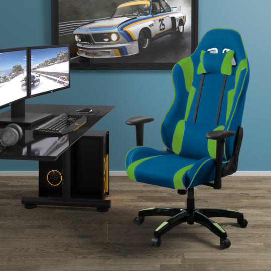 CorLiving High Back Ergonomic Gaming Chair - Blue and Green