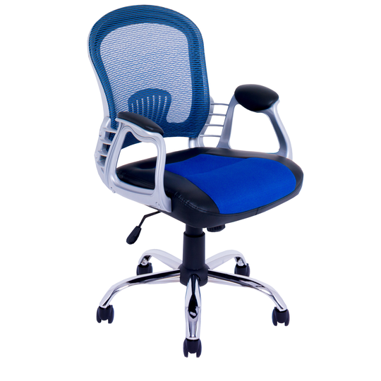 CorLiving 19.50-in x 20.00-in Black Leatherette And Blue Mesh Office Chair