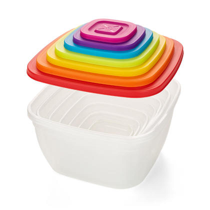 Rainbow Color Square Plastic Food Storage Containers with Lids, 7Pcs/Set