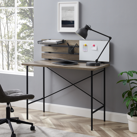Walker Edison 42-in Modern Slat Back Adjustable Storage Writing Desk - Grey Wash