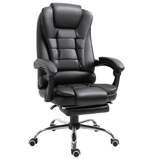 HomCom Black Ergonomic Adjustable Height Swivel PU Leather Executive Chair with Footrest