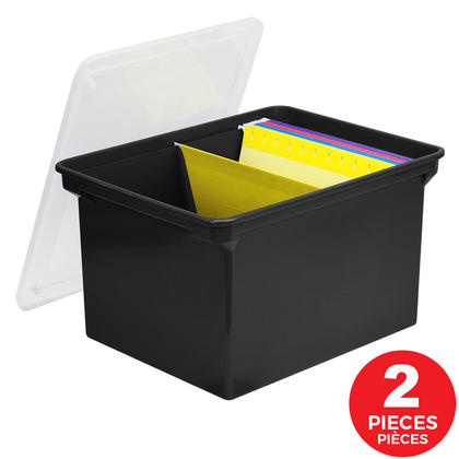 Storex® Plastic Storage Box, 18" x 14" x 11-1/2", Black - 2/Pack
