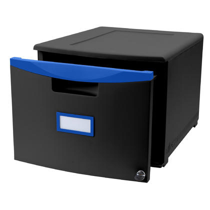 Storex 18" One-Drawer File Cabinet with Lock, Legal/Letter - Black & Blue