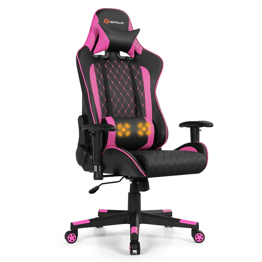 Costway Contemporary Ergonomic Adjustable Height Swivel Headrest Chair - Pink