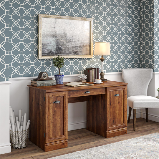 Ameriwood Home Delaney Double Pedestal Desk, Cherry Oak