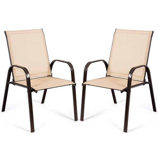 Costway Brown Metal Stationary Dining Chairs with Beige Solid Seat - Set of 2