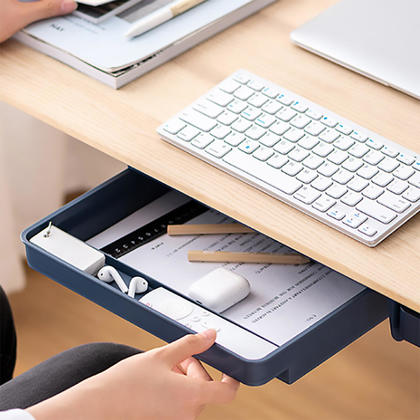 Self-Adhesive Under Desk Sliding Drawer Organizer, Plastic - Moustache® - Dark Blue