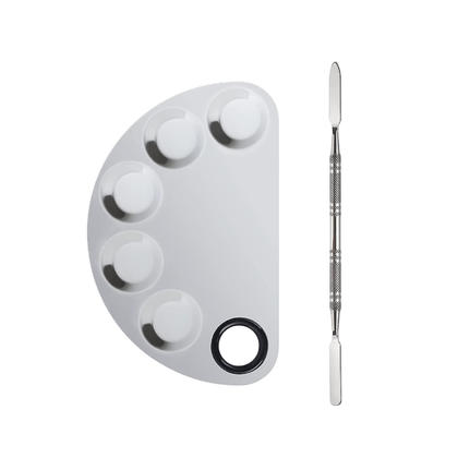 Stainless Steel Semicircle Color Palette, Makeup Mixing Blending Palette with Spatula - S
