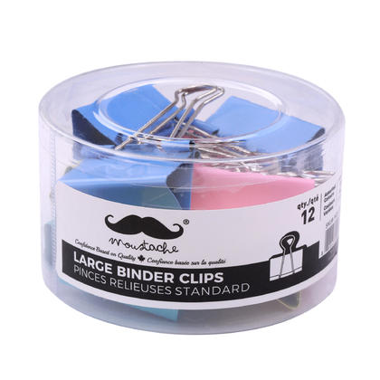 Assorted Color Large Binder Clips, 2" (51mm), 12 pcs/Box - Moustache@