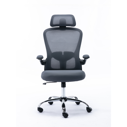 ZipDecor Grey Ergonomic Adjustable Height Swivel Task Chair with Adjustable Headrest