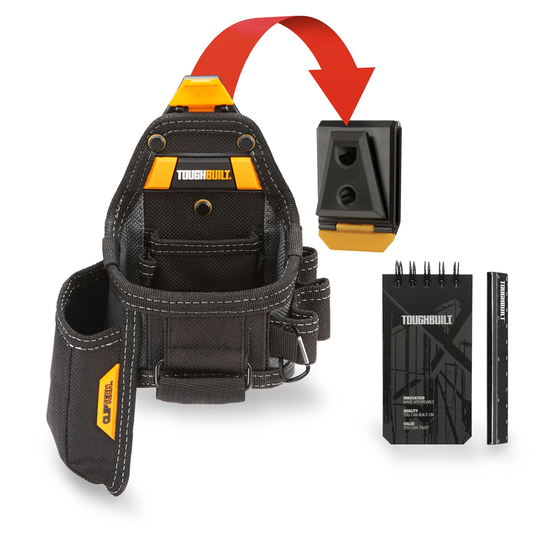 ToughBuilt Tape Measure and Utility Knife Pouch with Notebook and Pencil - Black