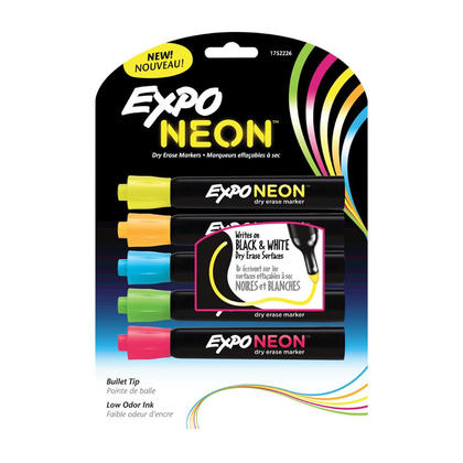 Expo@ Neon Dry Erase Markers, Bullet Tip - 5 Assorted Colors