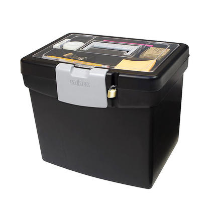 Storex® Portable File Box with Letter Hanging Rails & Large Storage Lid, Black