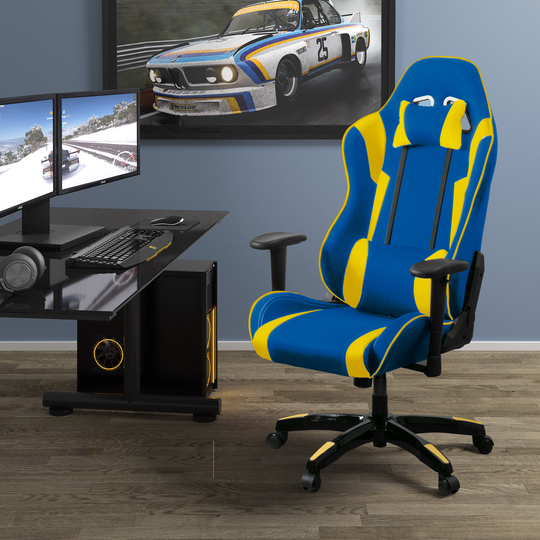 CorLiving High Back Ergonomic Gaming Chair - Blue and Yellow