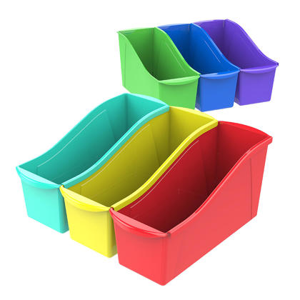 Storex Large Book Bin, 14.3 x 5.3 x 7 Inches, Assorted Colors - 6/Pack