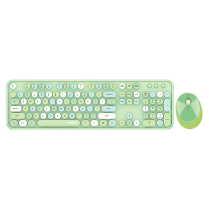 Colorful 2.4GHz Wireless Keyboard and Mouse Combo with Round Key Cap, 104 Keys - Green