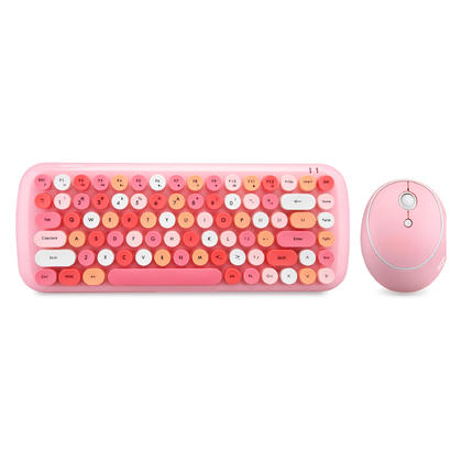 Compact Color Wireless Keyboard and Mouse Combo, 3-Level DPI Settings - Pink
