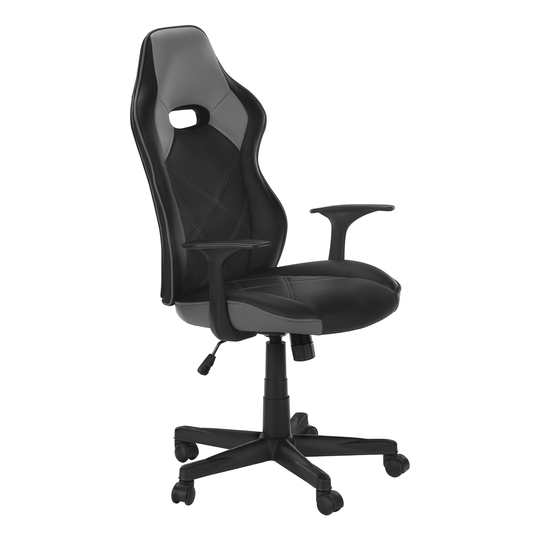 Monarch Specialties Black and Grey Contemporary Ergonomic Adjustable Height Swivel Gaming Chair