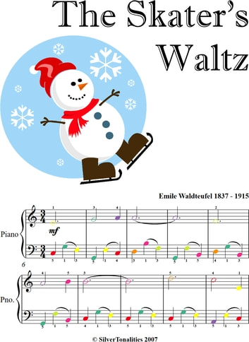 Skater's Waltz Easiest Piano Sheet Music with Colored Notes