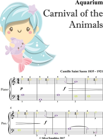 Aquarium Carnival of the Animals Easy Piano Sheet Music with Colored Notes
