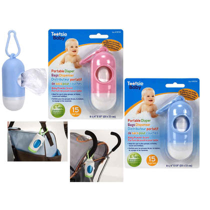 Baby Portable Diaper Bags Dispenser with 15 bags,1 randomized color per pack