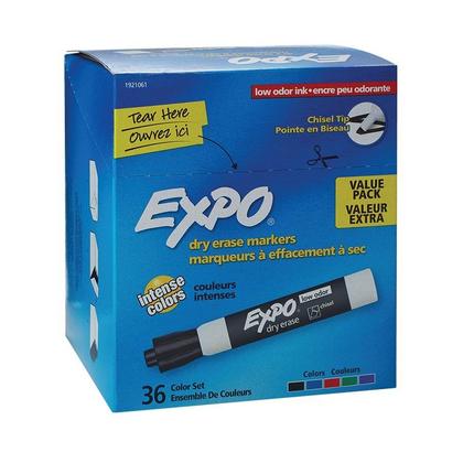 Expo® Low Odour Dry Erase Whiteboard Marker, Chisel Tip, 36/Box, Assorted Colors