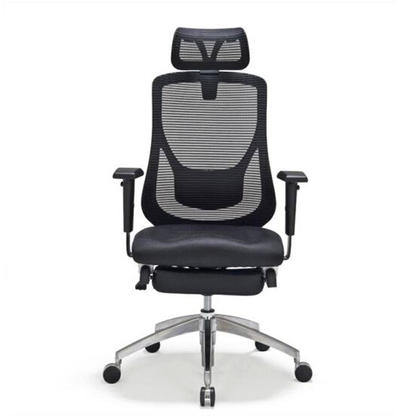 Luxurious Ergonomic Chair in Black Mesh with Adjustable High Back and Footrest for Office and Home by Moustache