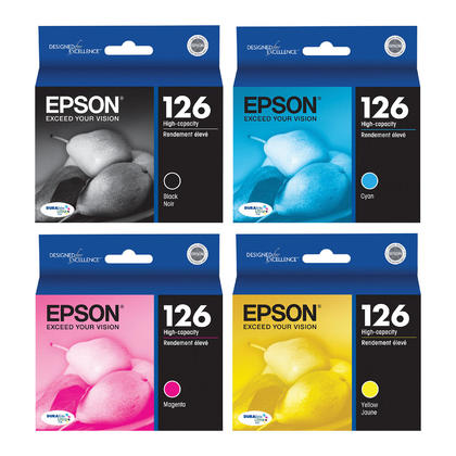 Epson 126 T126 Black and Color Ink Cartridge Combo High Yield BK/C/M/Y