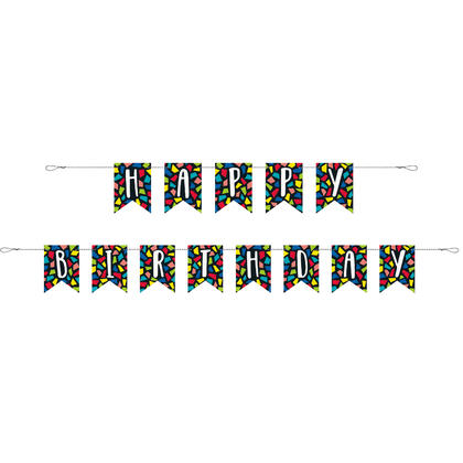 Colorful Mosaic Birthday Pennant Banner, 9 ft, 1Pc For Birthday Party