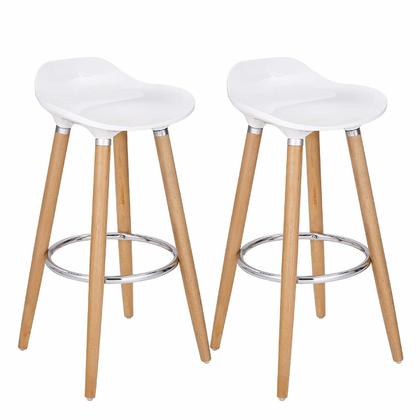 Contemporary Bar Stool with Beech Wood Legs, White - Moustache@ - 2/Pack