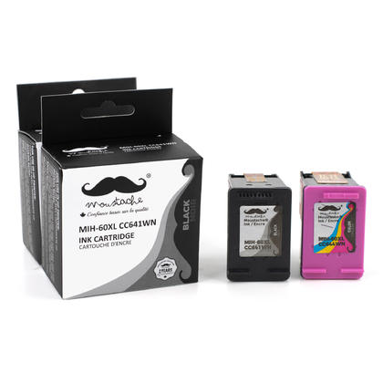 Compatible HP Deskjet F4488 60XL Black and Color Ink Cartridge Combo High Yield - Moustache®