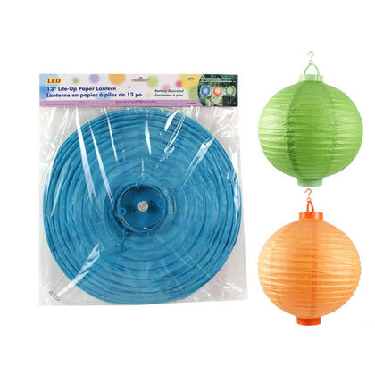 13" Jumbo Paper Lantern with 2 LED Bulbs, 1 Randomized Color Per Pack