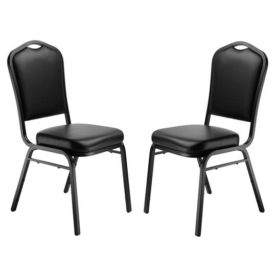 National Public Seating 9300 Series Panther Black Vinyl Traditional Stackable Chairs with Black Frame - Set of 2