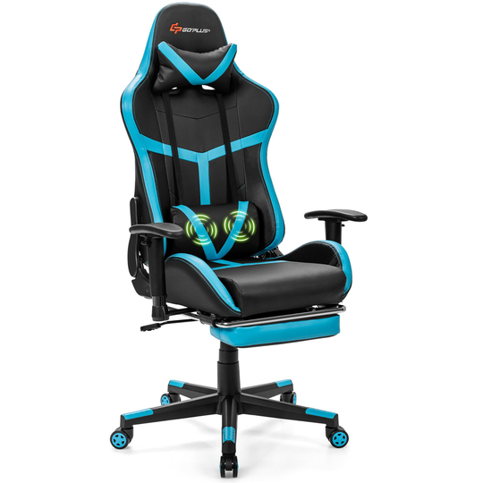 Costway Blue and Black Contemporary Ergonomic Adjustable Height Swivel Gaming Chair
