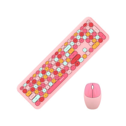 Slim Wireless Keyboard and Mouse Combo with Color Round Keycaps - Pink