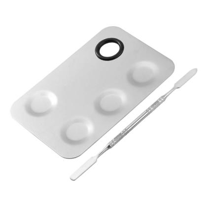 Stainless Steel Color Palette, Makeup Mixing Palette with Spatula - 4 wells