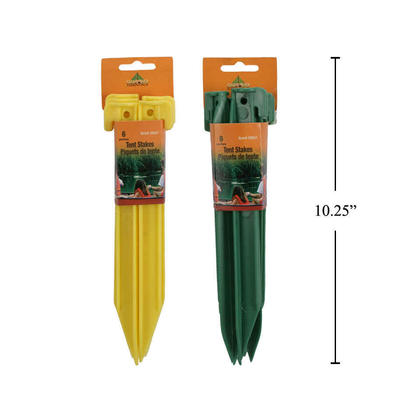 Camping Tent Stakes Yellow & Green 6Pcs/Pack 9", 1 Randomized Color Per Pack