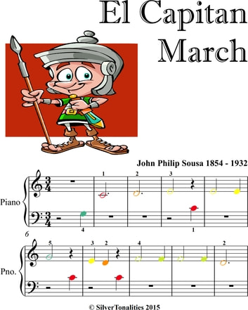 El Capitan March Beginner Piano Sheet Music with Colored Notes