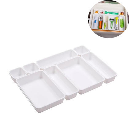 Interlocking Drawer Storage Organizer, Cube Divider Box, 8 in 1 - White