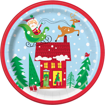 Colorful Santa Round 9" Dinner Plates, 8ct