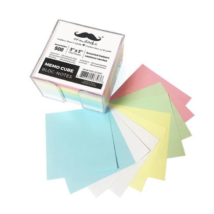 Colored Memo Paper Cube, 75 x 75 x 50mm, 5 Colors - Moustache@