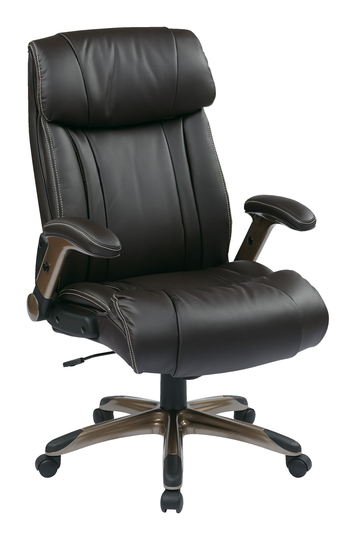 Work Smartâ„¢ Brown Leather Chair with Adjustable Arms