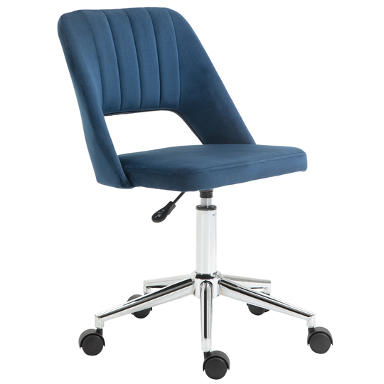 Vinsetto Blue Scalloped Mid-Back Ergonomic Adjustable Height Swivel Velvet Desk Chair