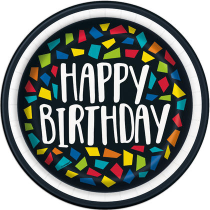 Colorful Mosaic Birthday Round 9" Dinner Plates, 8ct For Birthday Party