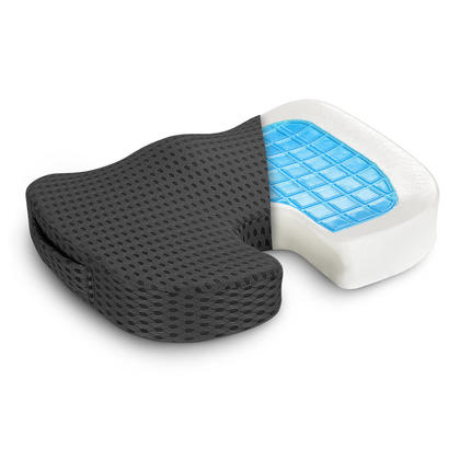 Cool Gel Memory Foam Seat Cushion, 450mm x 370mm x 71mm, Black - Moustache®