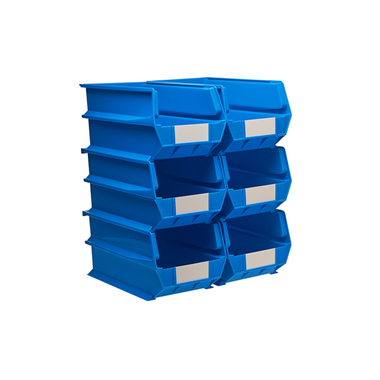 Triton Products 14-3/4"L x 8-1/4"W x 7"H Blue Stacking, Hanging, Interlocking Poly Bins, 6 CT
